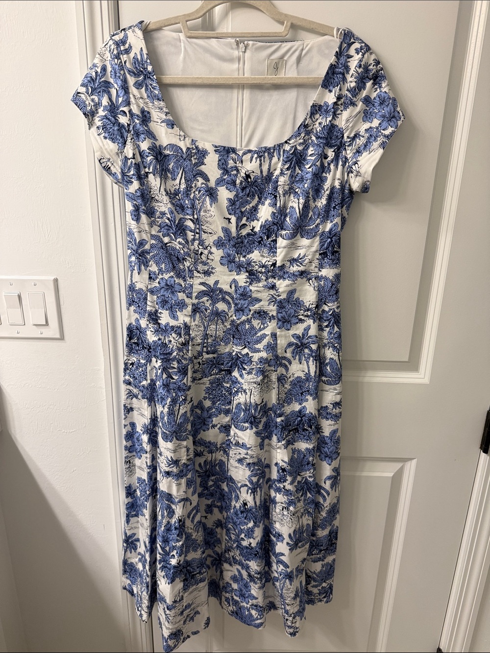 Joie White Dress with Blue Floral Toile Print
